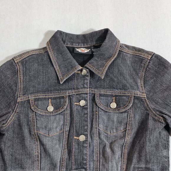 Harley-Davidson denim jacket women's size M grey colour with angel wings graphic - Picture 2 of 11